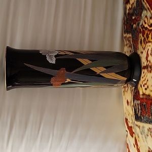 Otagiri Black Vase with Iris Design,  6 1/4"
